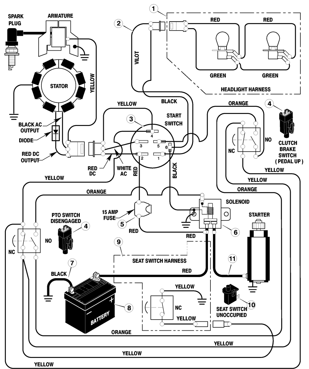 Electrical System Diagram and Parts List for 405005X99A 2003 Briggs and Stratton Lawn Tractor